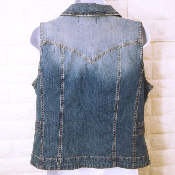 Vintage 90s Bandolino Blu Denim Vest Waistcoat Lady-XL Fitted Lapels Pockets - Picture 4 of 9